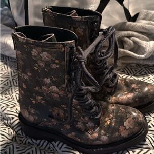 Free People Floral Combat Boots EU 38 Boho Grunge Lace Up
